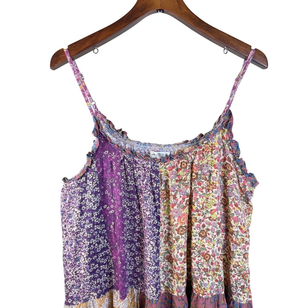 Natural Life Women Patchwork Florean Midi Dress Boho Tiered Flowy Multi L/XL Vtg - Picture 5 of 13